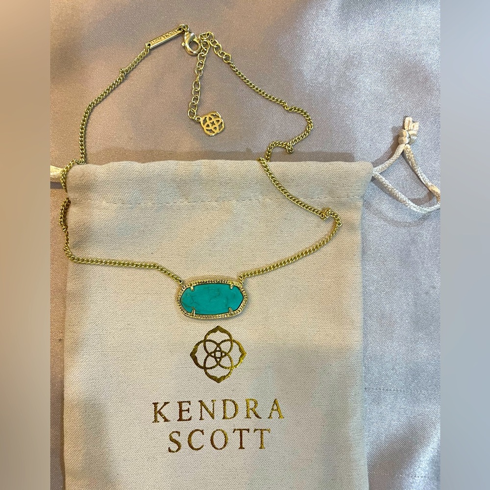 Kendra Scott Elisa Turquoise,  gold ton herringbone chain with pendent 16”
